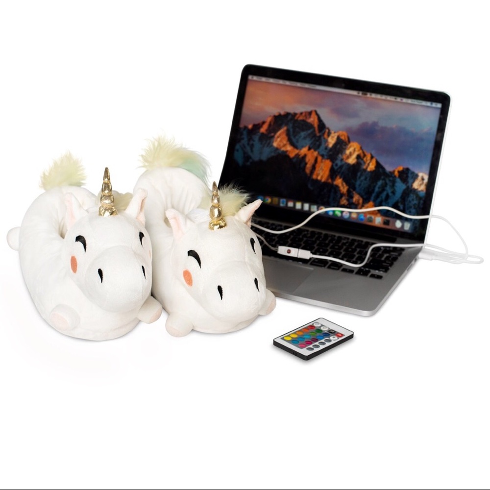 Unicorn Womens Light Up Plush Slippers with Remote - Picture 4 of 7